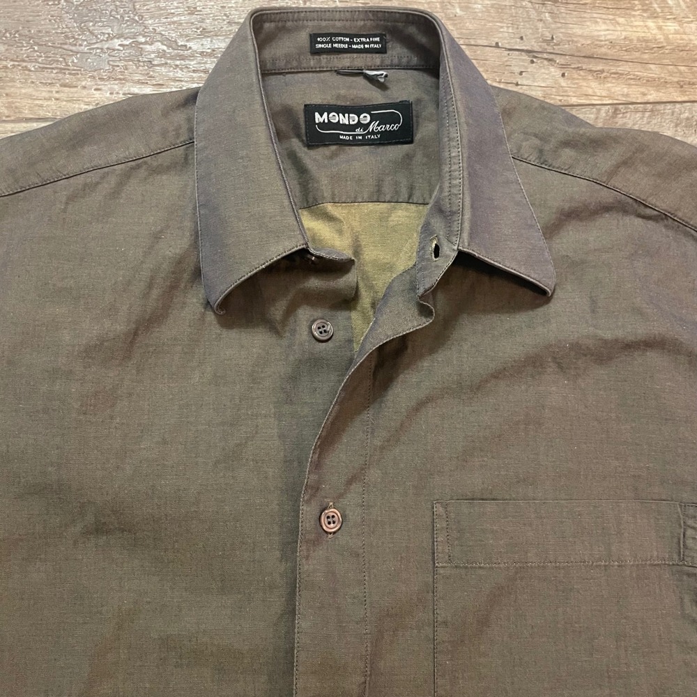 MONDO di Marco Men's Sz M Short Sleeve Button Down‎ Shirt Gray Cotton Italy